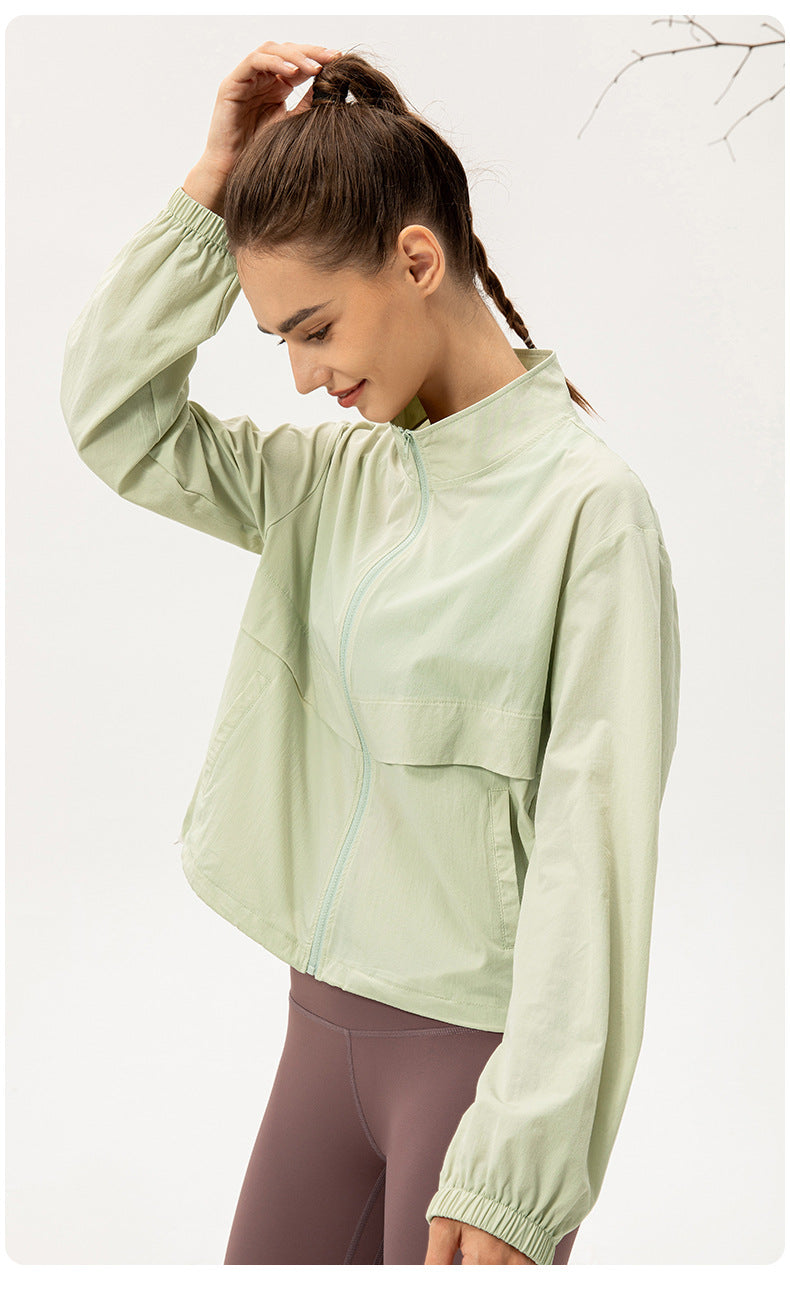 Outdoor Sports Windbreaker Women Loose Casual Yoga Clothes Zipped Stand Collar Running Fitness Jacket
