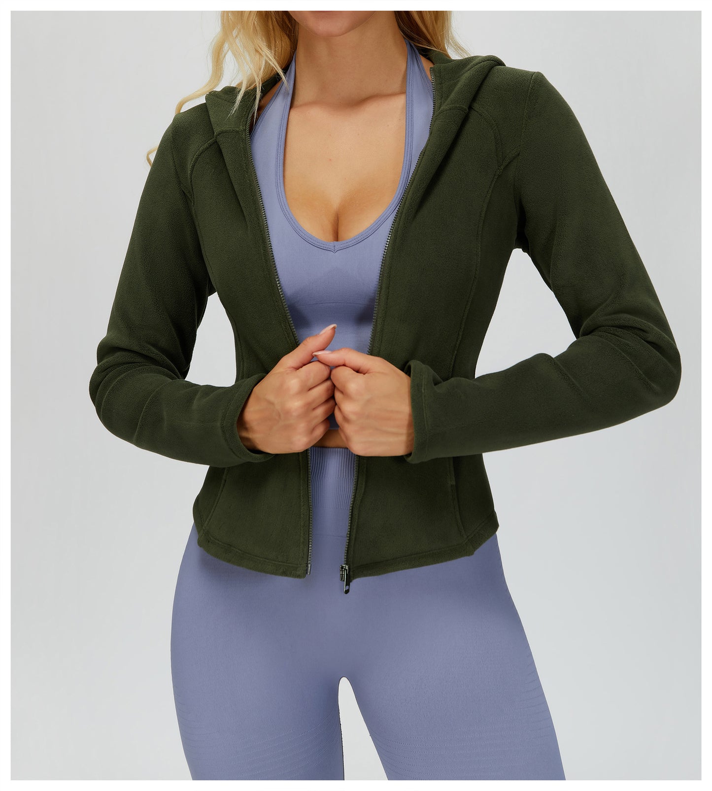 Hooded Jacket Fleece Lined Slim Fit Pocket Zipper Jacket Outdoor Casual Warm Keeping Sports Jacket