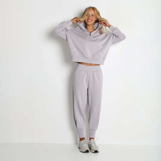 Zipper Half Open Collar Long Sleeve Sweatshirt Sweatpants Pullover Casual Two Piece Set