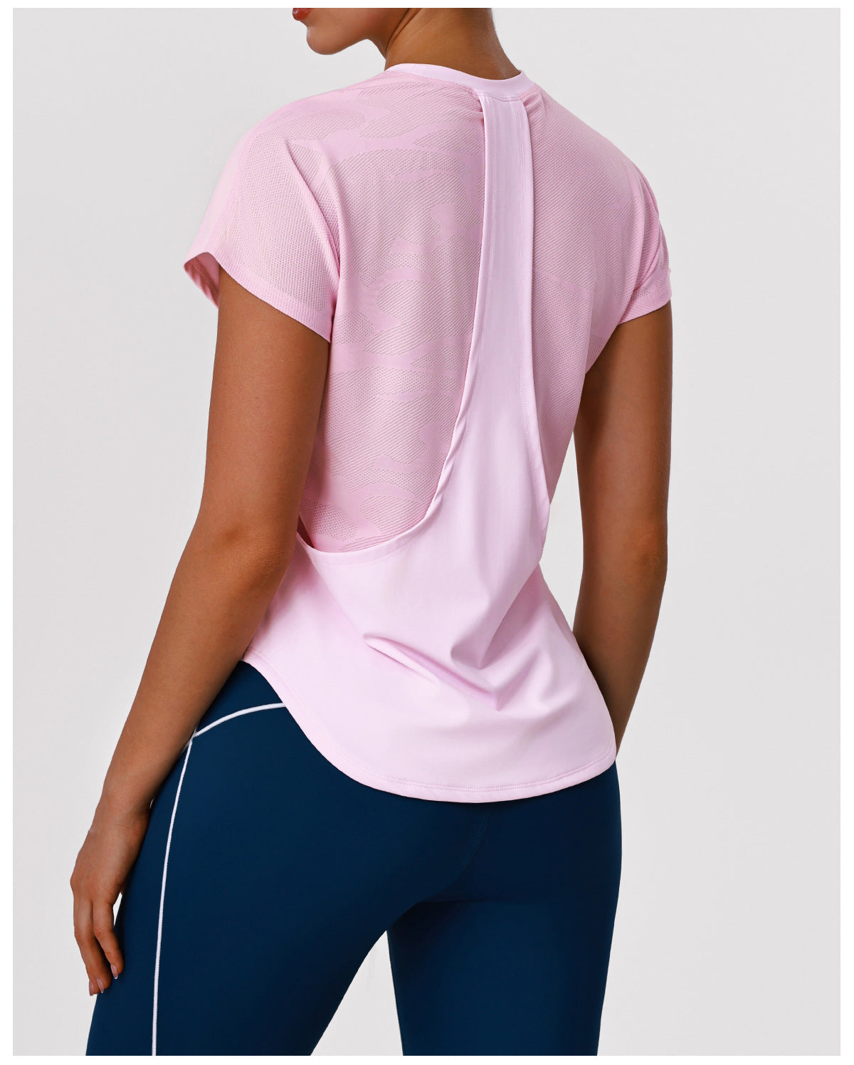 Yoga Clothes round Neck Quick Drying T-shirt Loose Stitching Short Sleeve Sports Workout Outdoor Running Top