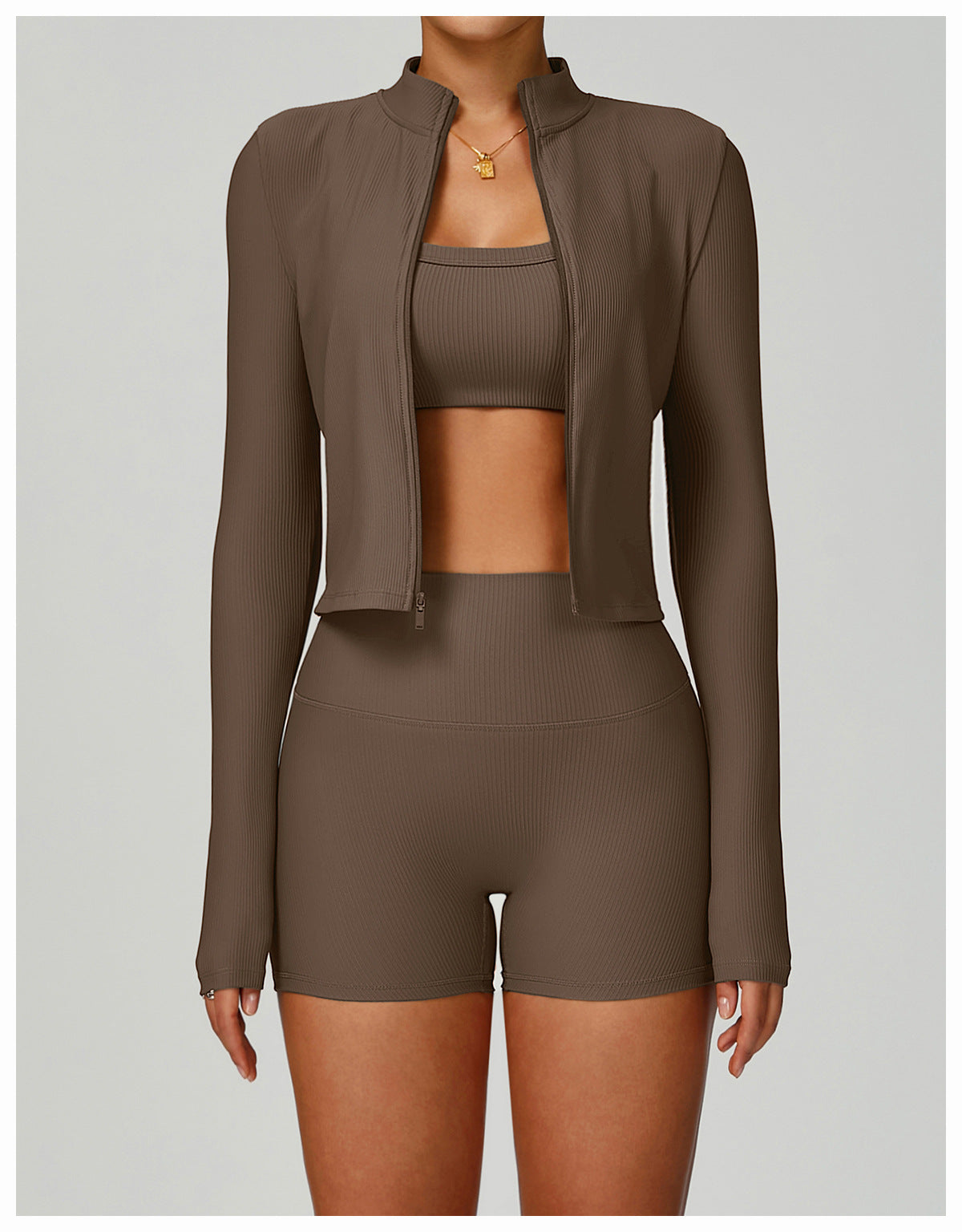 Sollinarry Thread Stand up Collar Slim Fit Yoga Jacket Slimming Outdoor Windproof Top Running Sports Fitness Jacket