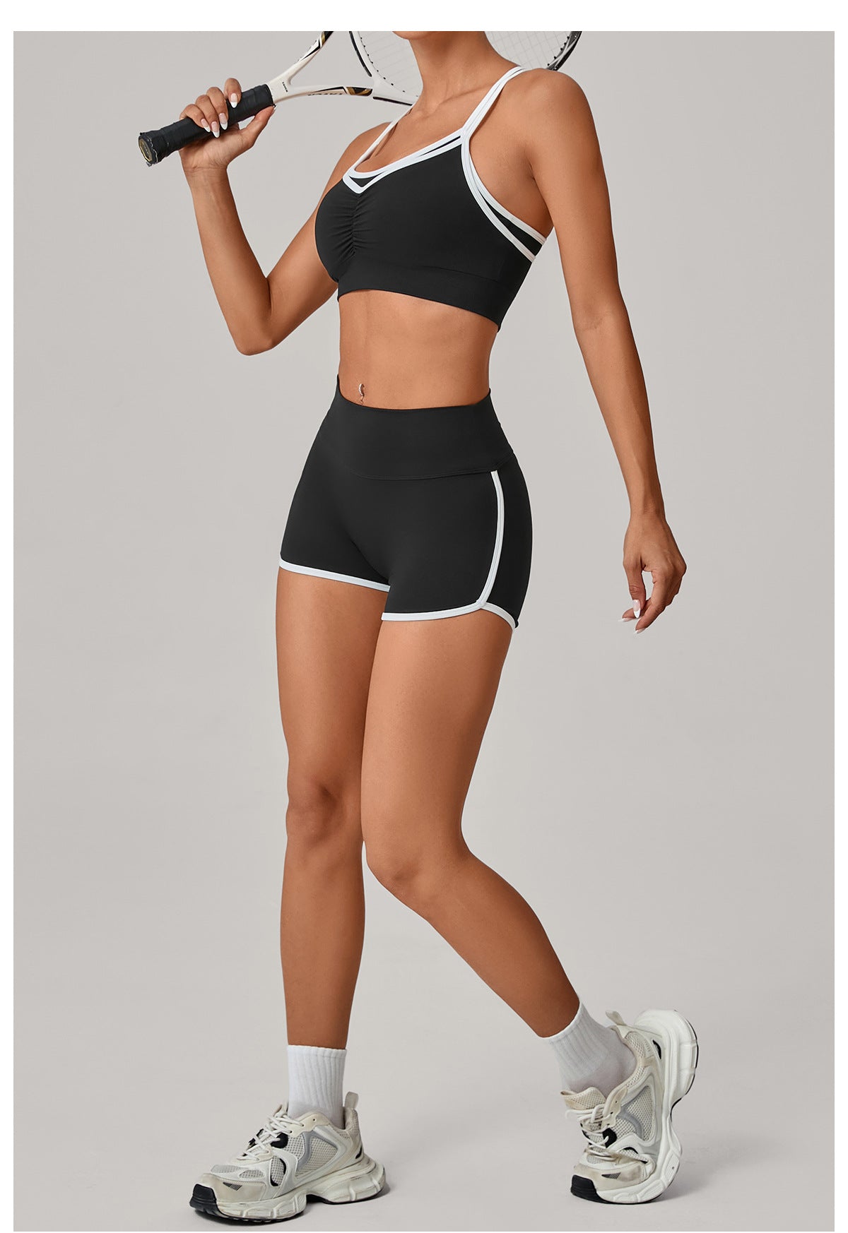 Contrast Color Bra Bum Lift Shorts Two Piece Set Color Matching Skinny Running Fitness Yoga Set