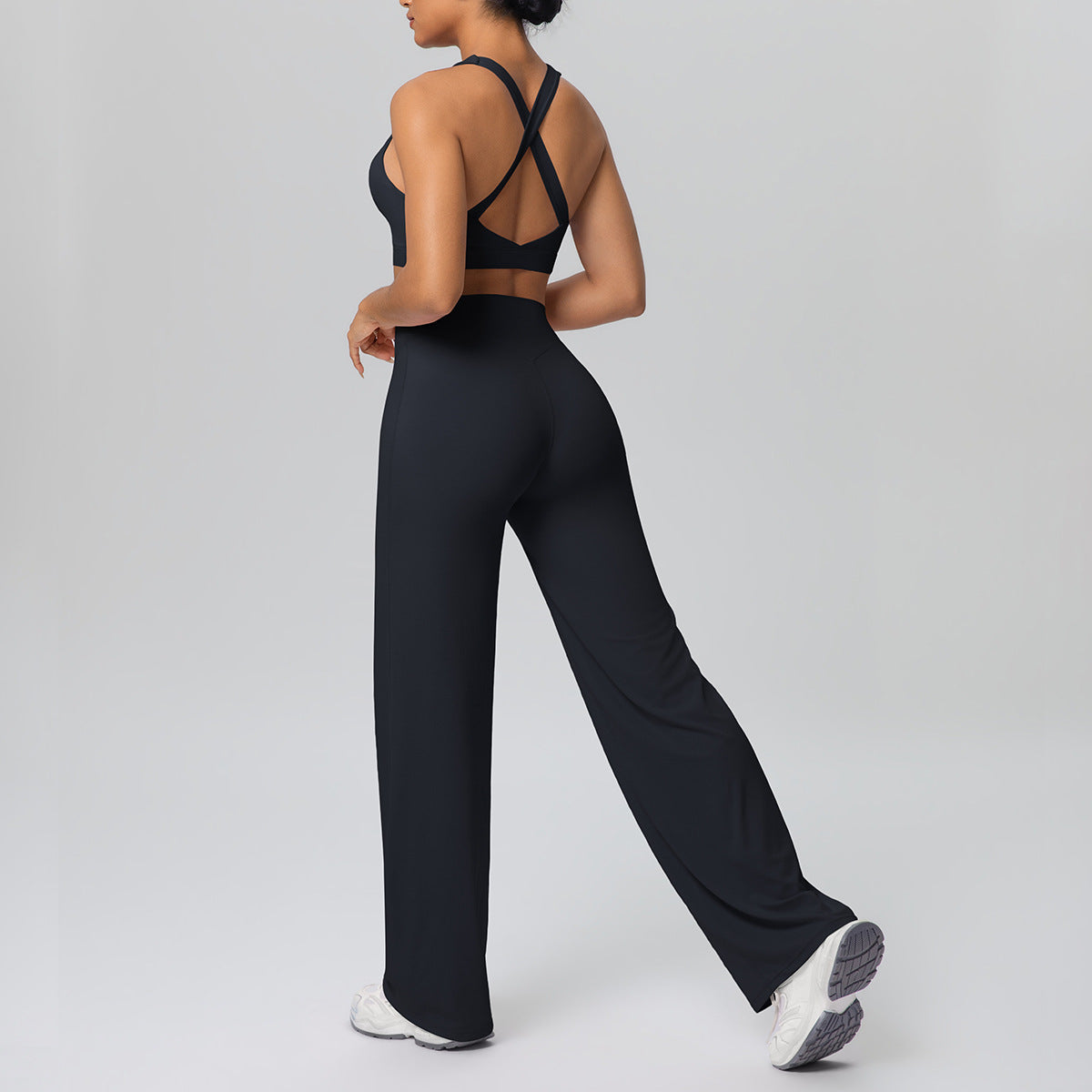 Solid Color Vest Shockproof Push up Cross Strap Bra Nude Feel Straight Leg Pants Yoga Pants Workout Exercise Outfit