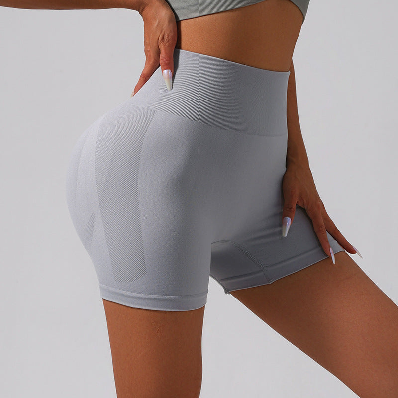 Seamless Knitting Peach Hip-Lift Belly Shaping High Waist Solid Color Yoga Pants Sports Running Fitness Shorts