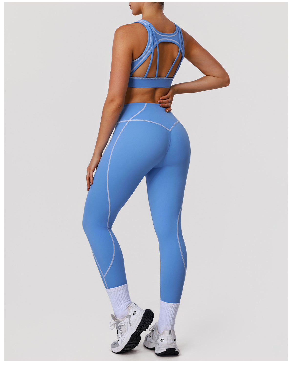 High Strength Nude Feel Contrast Color Yoga Two Piece Sets Sports Training Tights Shockproof Bra Fitness Running Outfit