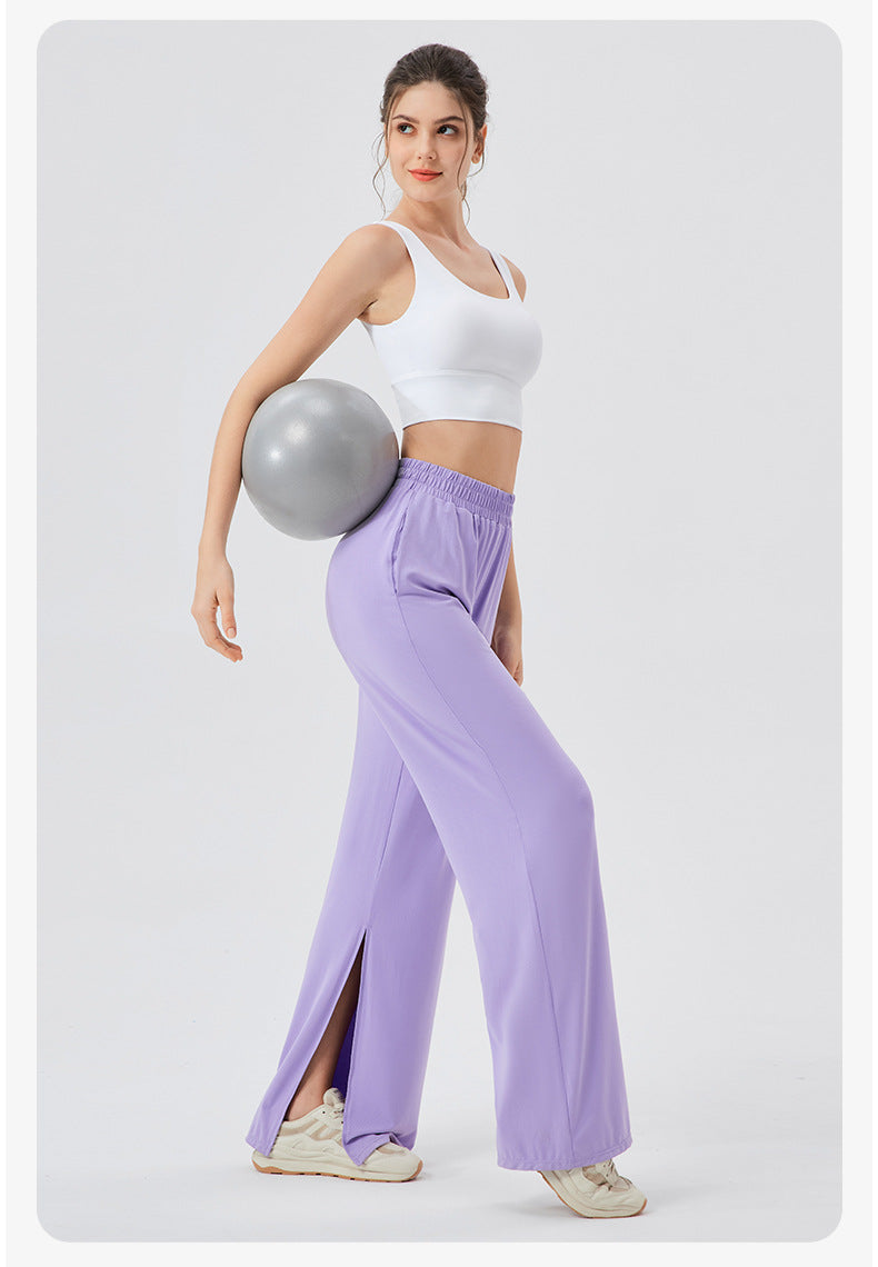 Women Loose Track Pants Modal Cool Breathable Casual Dance Pants High Waist Drooping Split Yoga Trousers