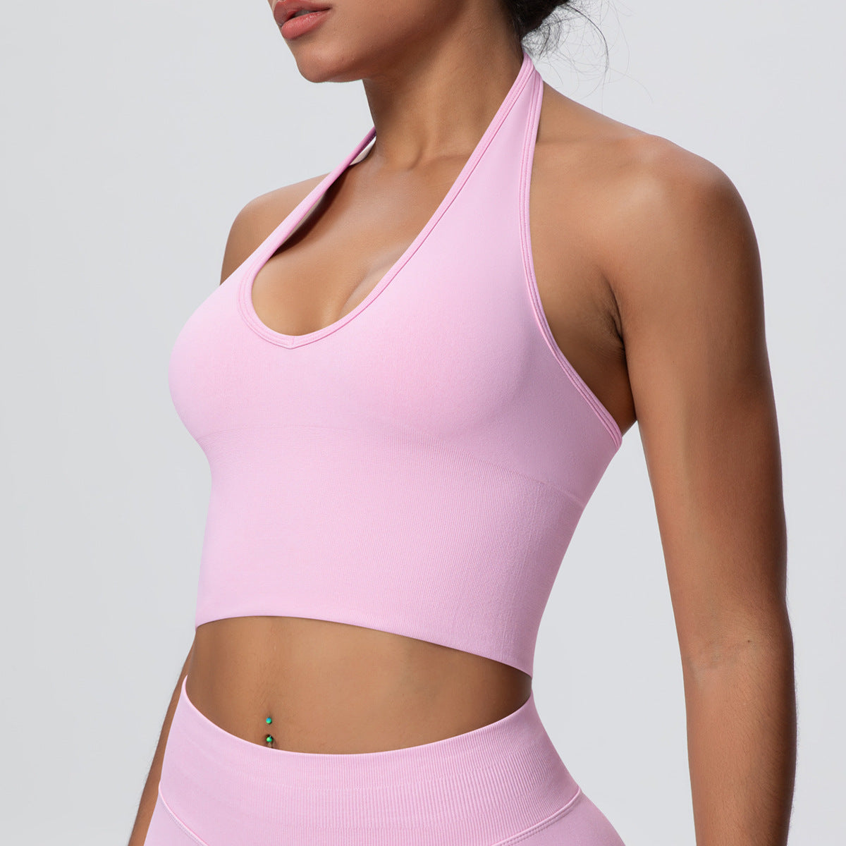 Solid Color Sports Back Shaping High Strength Poly Vest Breathable Waist Trimming Knitted Halter Bra Fitness Clothes Yoga Clothes