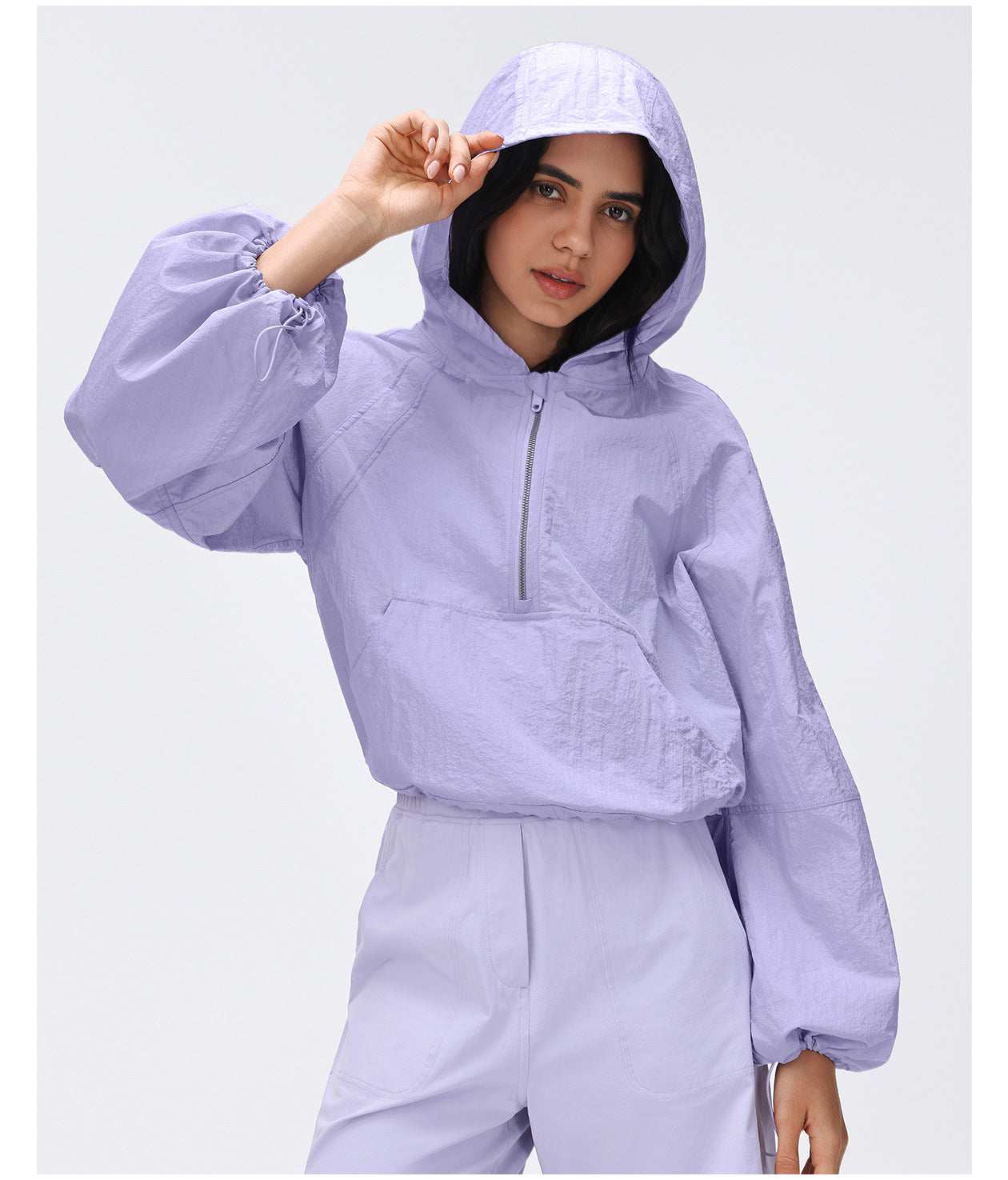 Spring Half Zipper Hooded Sports Windbreaker Women Short Loose All Match Outdoor Running Fitness Clothes Coat
