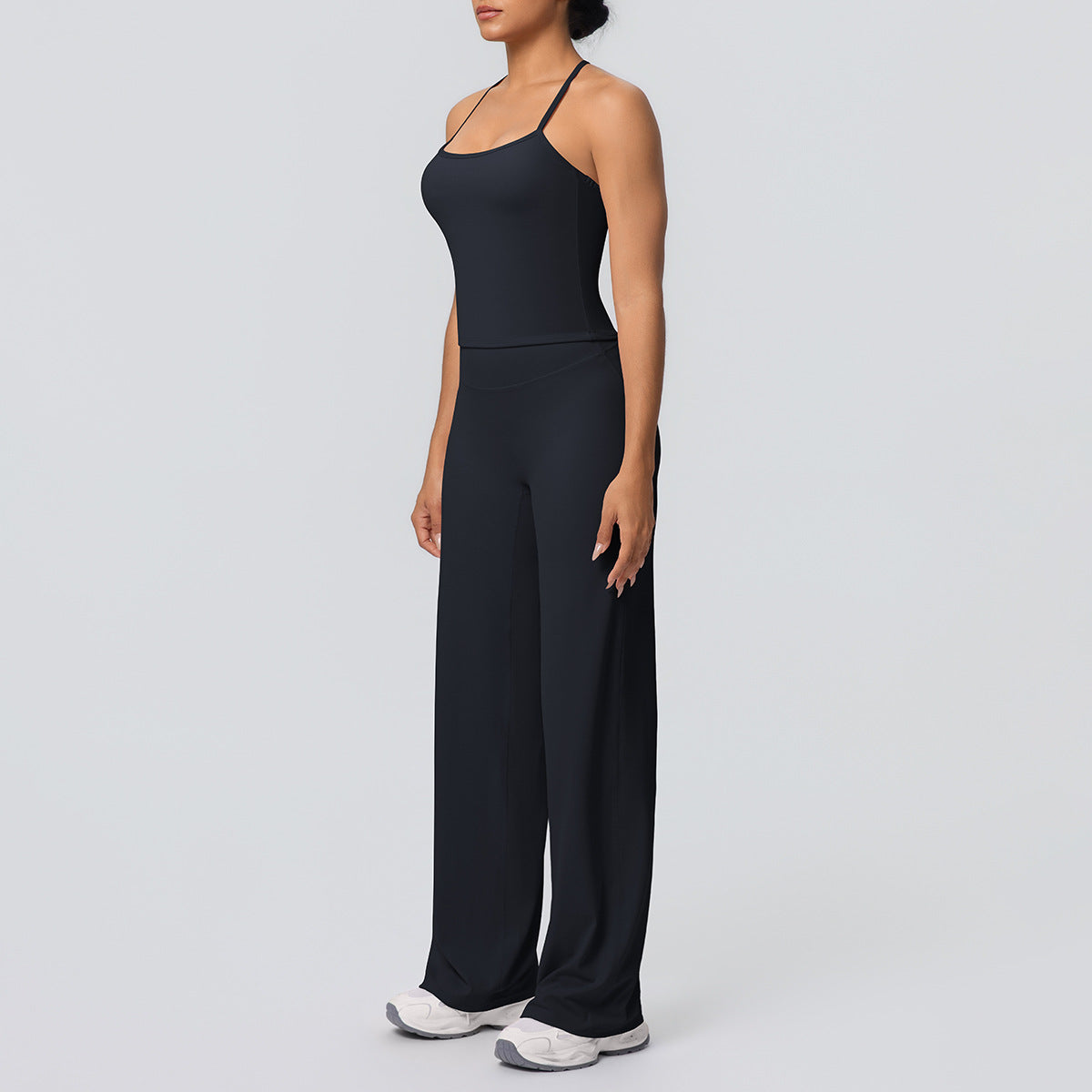 Women Nude Feel Solid Color Sports Sling Vest Abdominal Shaping High Waist Straight Leg Pants Yoga Clothes Leggings Yoga Set