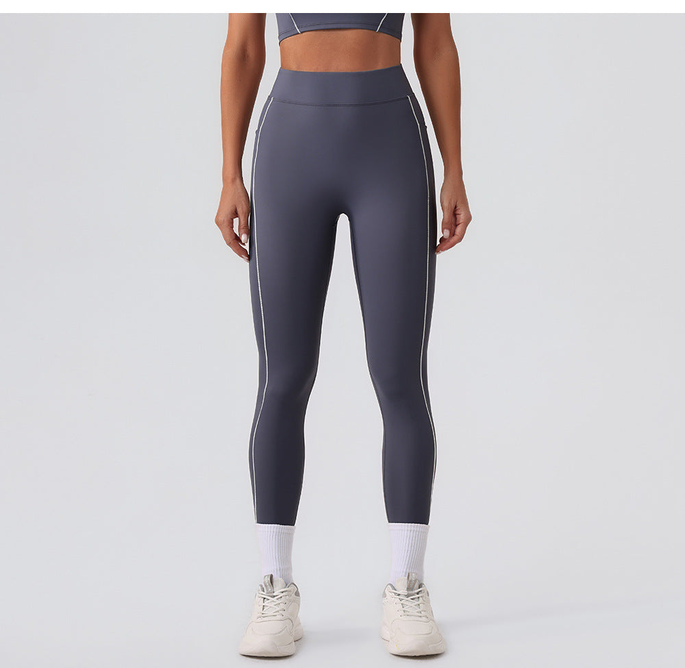 Arrival Contrast Color High Waist Nude Feel Pocket Yoga Pants Women Running Fitness Pants Outer Wear Tight Sports Pants