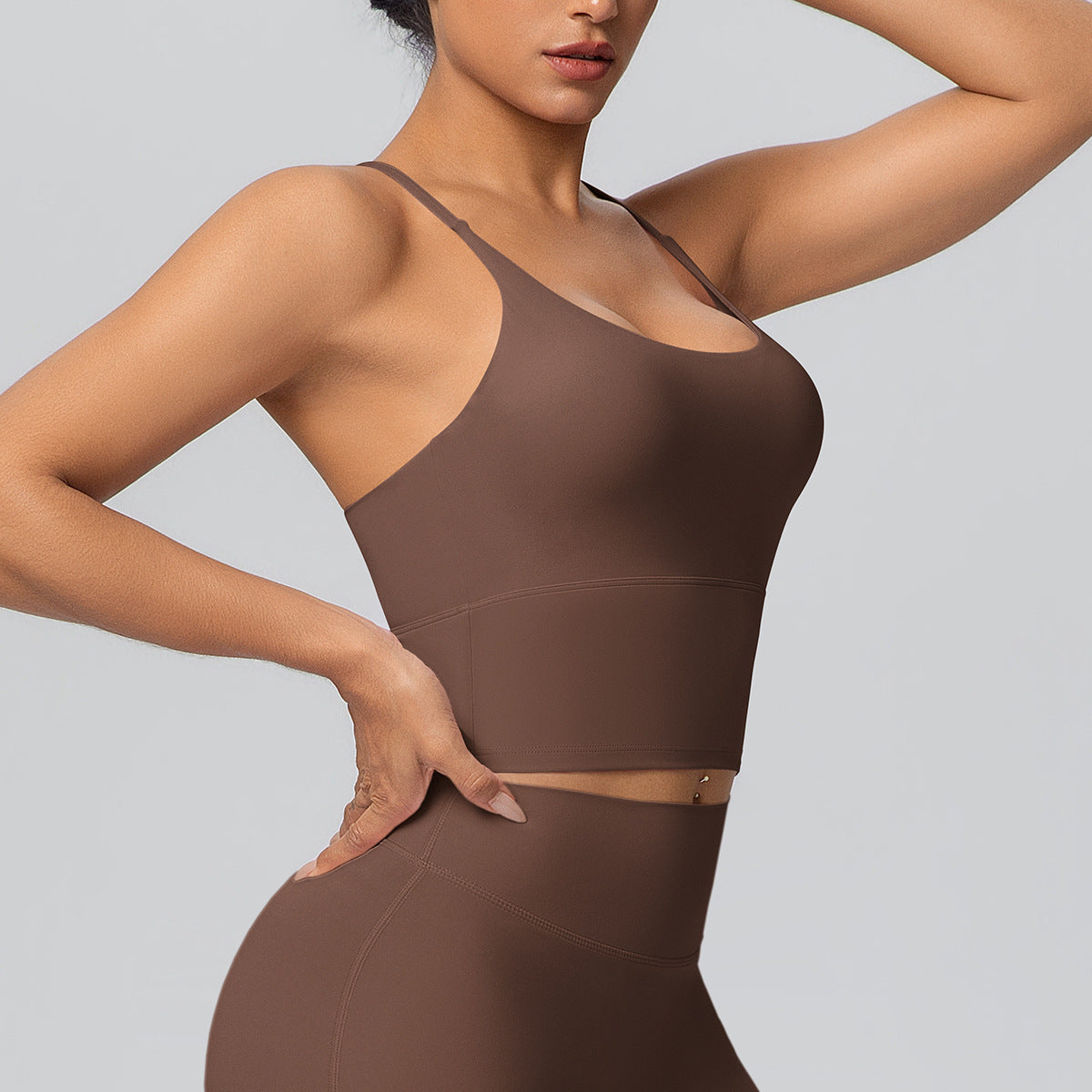 Solid Color Micro Brushed Bra Cross Sling Beautiful Back Sports Vest Casual Running Fitness Top Yoga Clothes