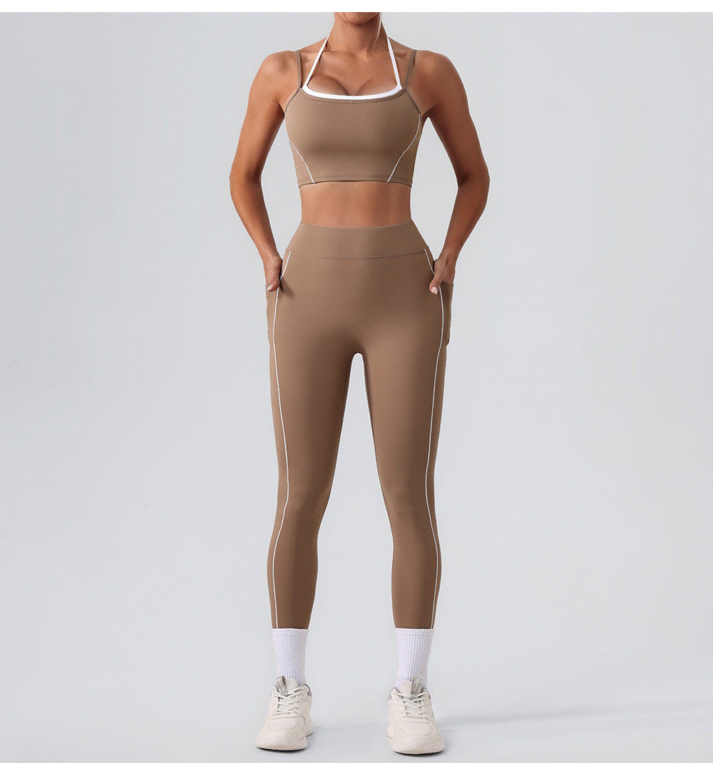 Arrival Contrast Color High Waist Nude Feel Pocket Yoga Pants Women Running Fitness Pants Outer Wear Tight Sports Pants