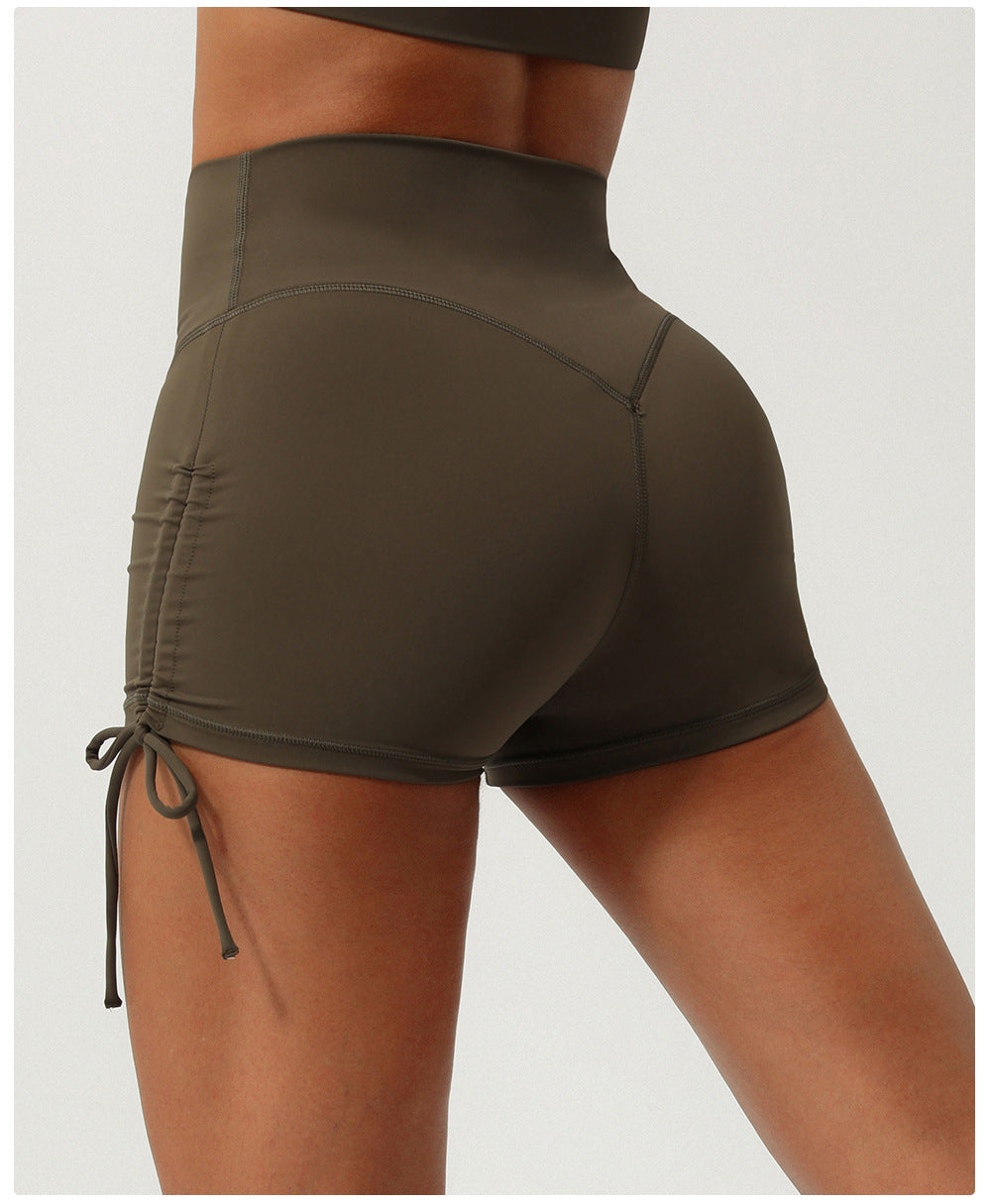 Pleated Drawstring Yoga Shorts Quick Drying V Shaped Hip Lifting Sport Shorts Running Training Workout Pants