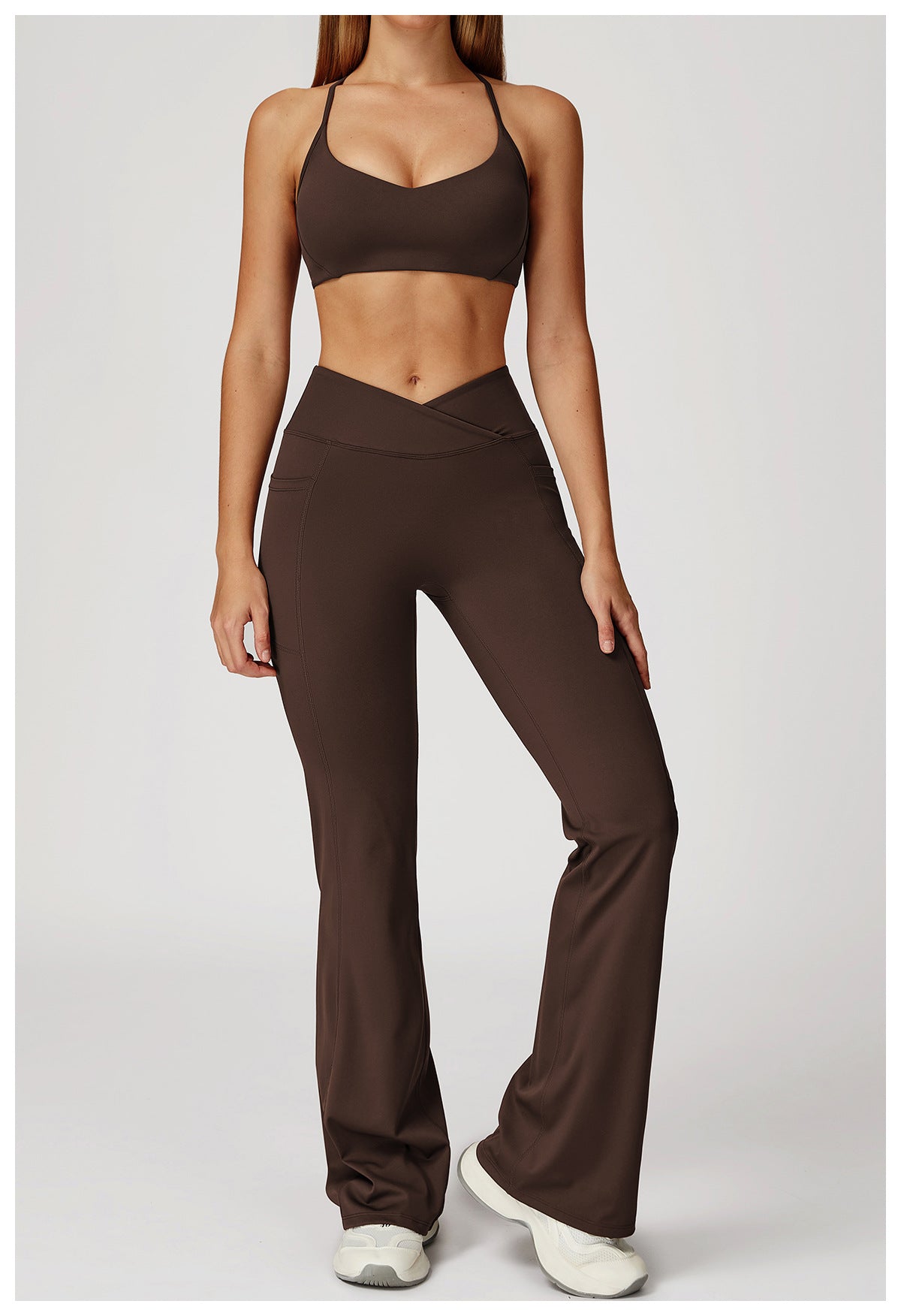 High Waist Nude Feel Bell Bottom Pants Women Cross Waist Wide Leg Bootcut Trousers Outdoor Casual Sports Bell Bottom Pants