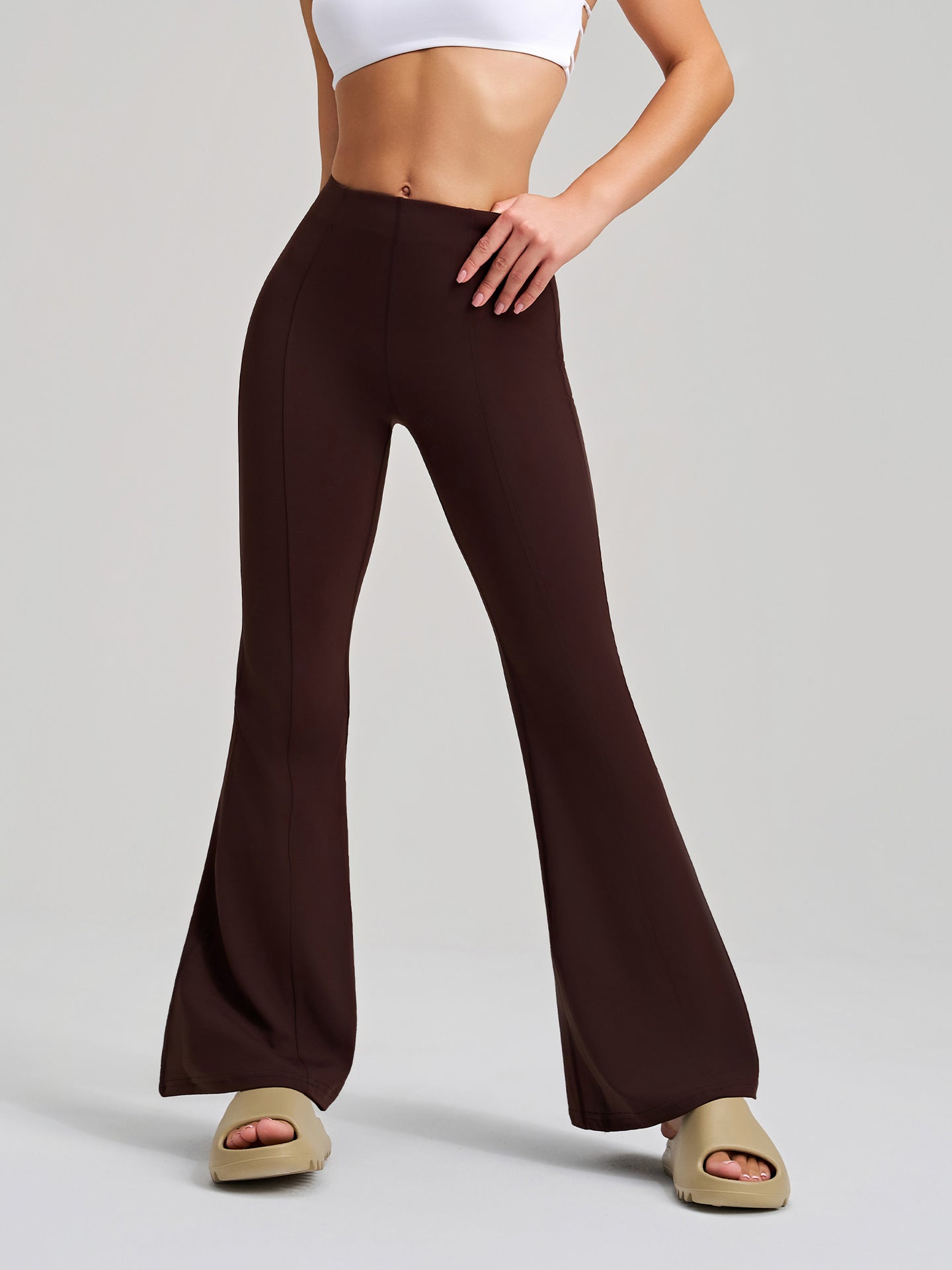Trousers High Waist Yoga Pants Bell Bottom Pants Women Hip Raise Slimming Fitness Trousers Nude Feel Antibacterial Shaping Bootcut Trousers