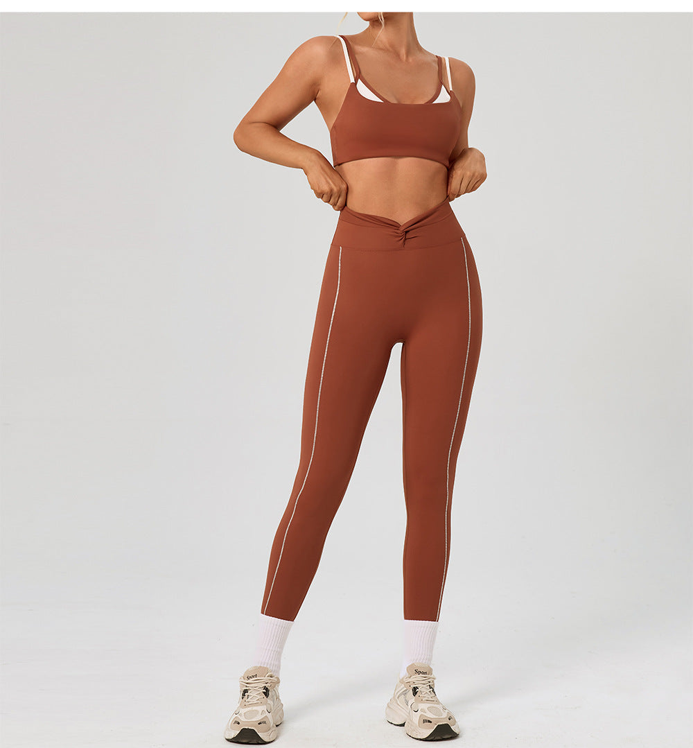 Women Clothing Street Workout Top Sports Faux Two Piece Contrast Color Sling Yoga Bra Vest