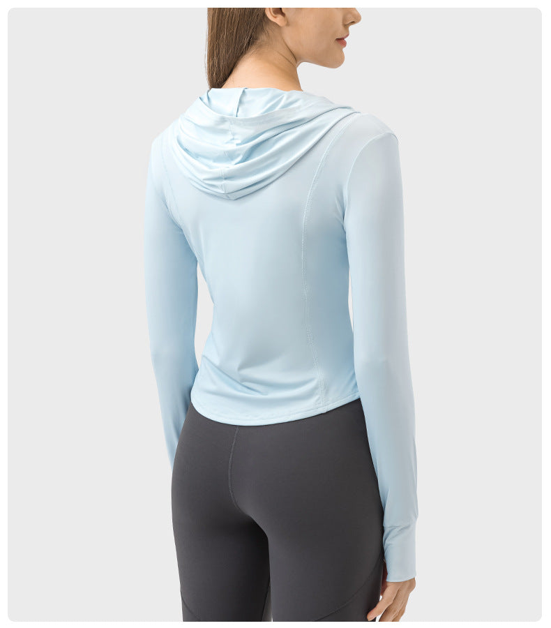 Outdoor Sports Upf50 Water Cooled Ice Sensitive Hooded Raw Yarn Sun Protection Clothing Cream Sweet Girl Short Slim Coat