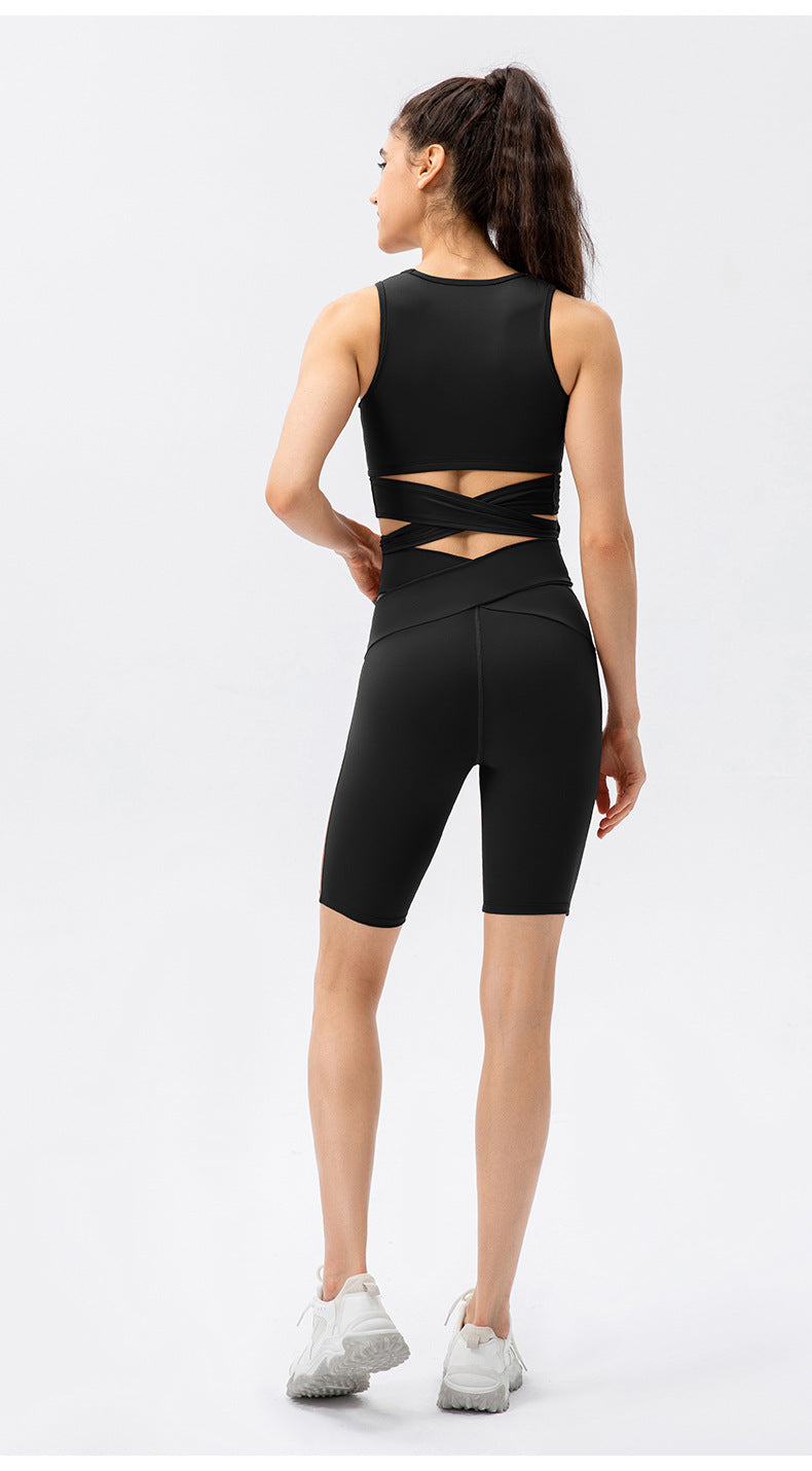 Naked Women Sense Cross High Waist Yoga Shorts No Embarrassment Line Skinny Hip Raise Belly Contracting Sports Shorts Crisscross