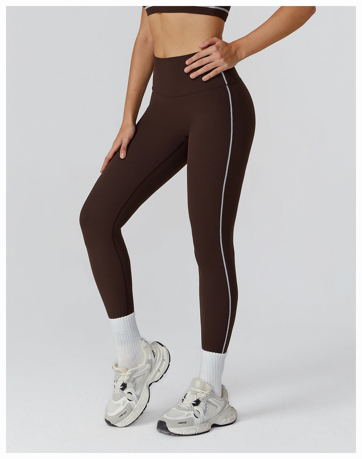 Sollinarry Contrast Color Brushed Yoga Trousers High Waist Tight Trousers Outdoor Cycling Running Exercise Workout Pants