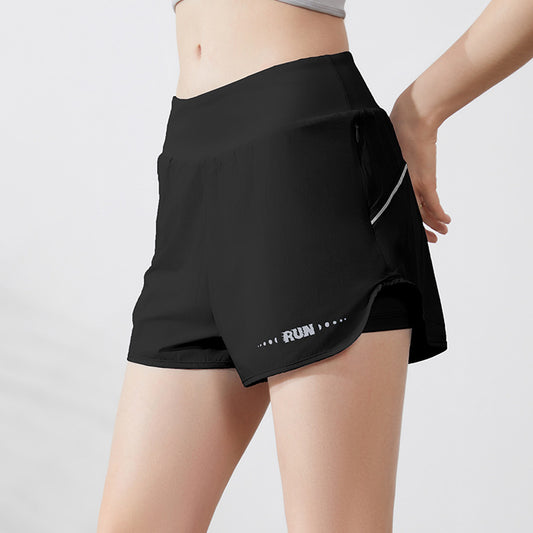 Fitness Marathon Shorts Faux Two Pieces High Waist Anti Exposure Running Training Sports Yoga Shorts Women