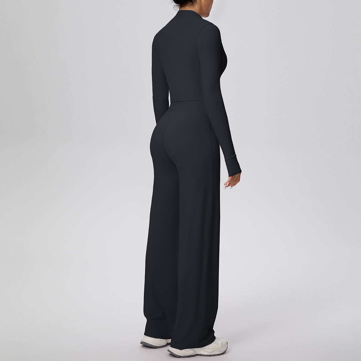 Micro Brushed Solid Color Zipper Jacket Sports Long Sleeve Running Baggy Straight Trousers Fitness Yoga Wear Suit Women