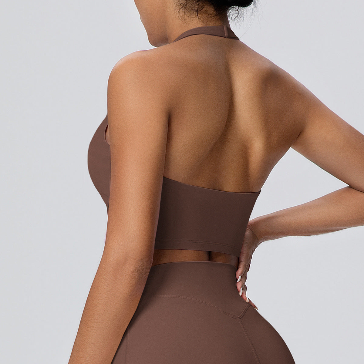 Solid Color Halter Beauty Back Nude Feel Yoga Vest Top Chest Pad Sports Bra Underwear Fitness Yoga Wear