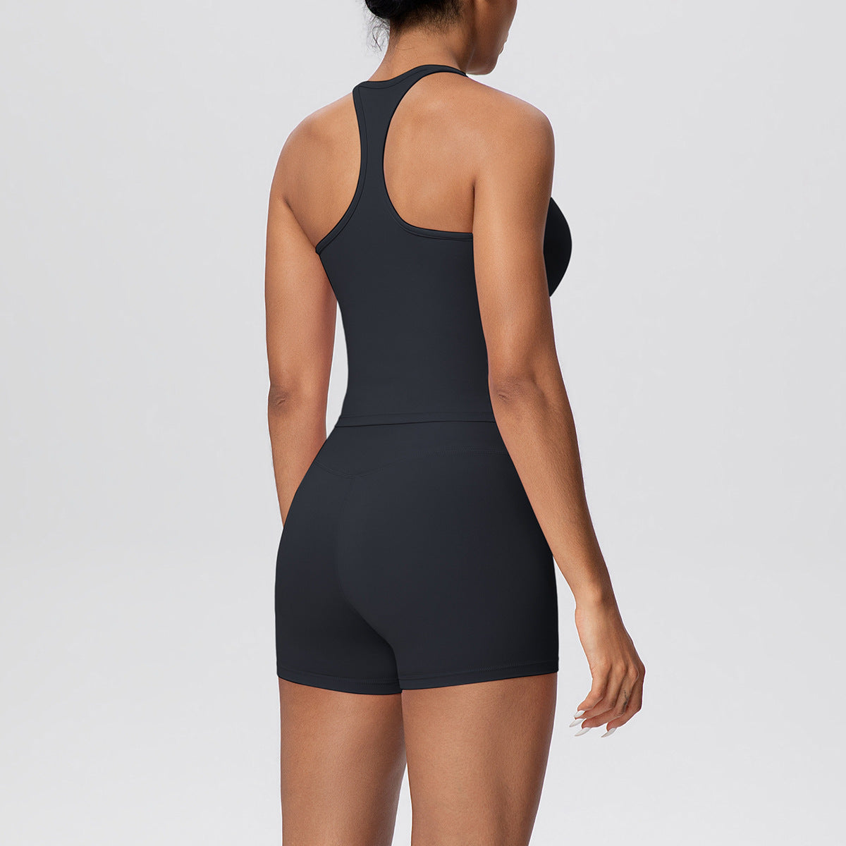 Solid Color Skin Friendly H Shaped Beauty Back Sports Vest Yoga Shorts Tight Leggings Fitness Yoga Wear Set
