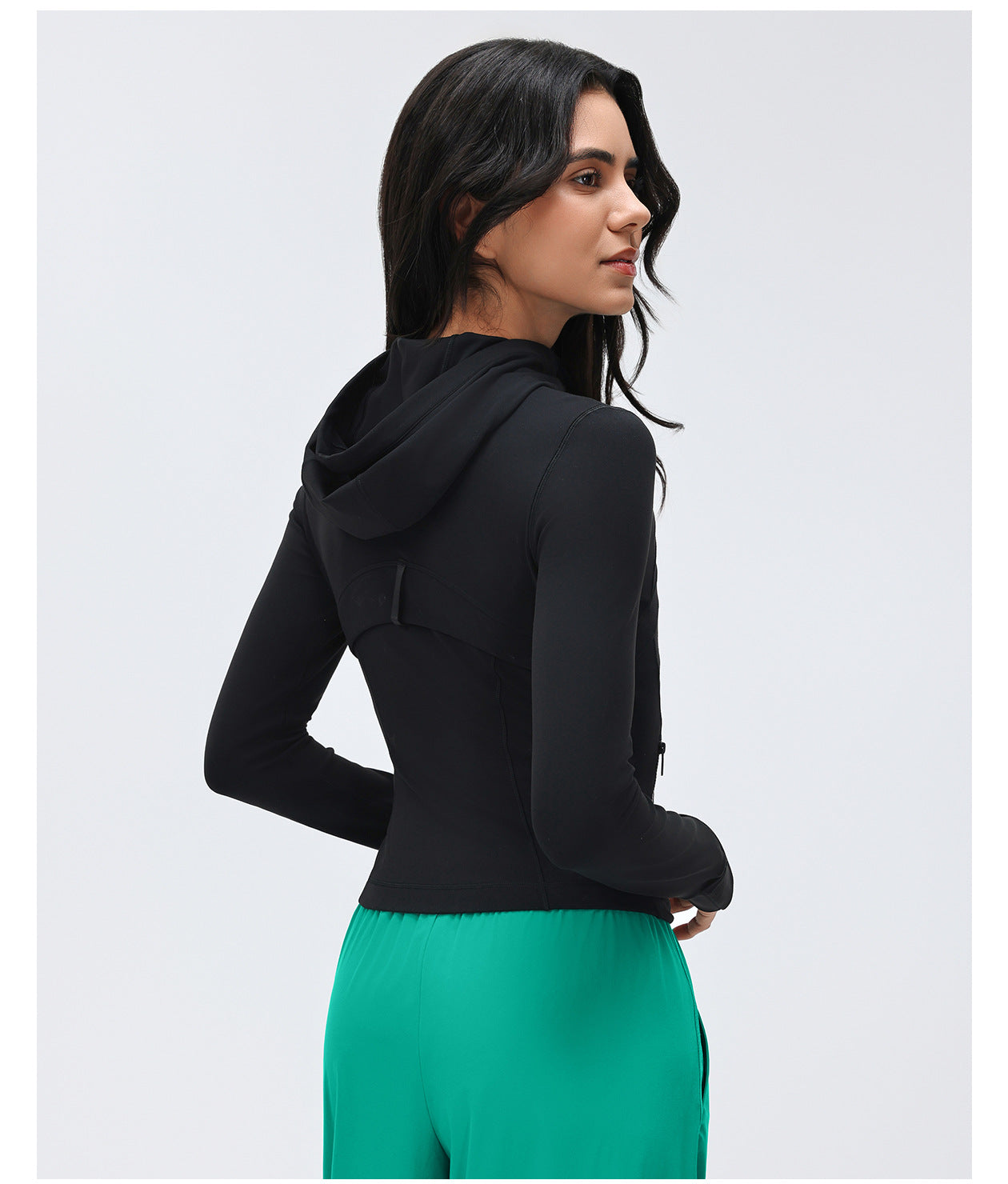 Windproof Hood Drawstring Yoga Clothes Women Short Waist-Tight Slim Look Running Fitness Jacket Coat
