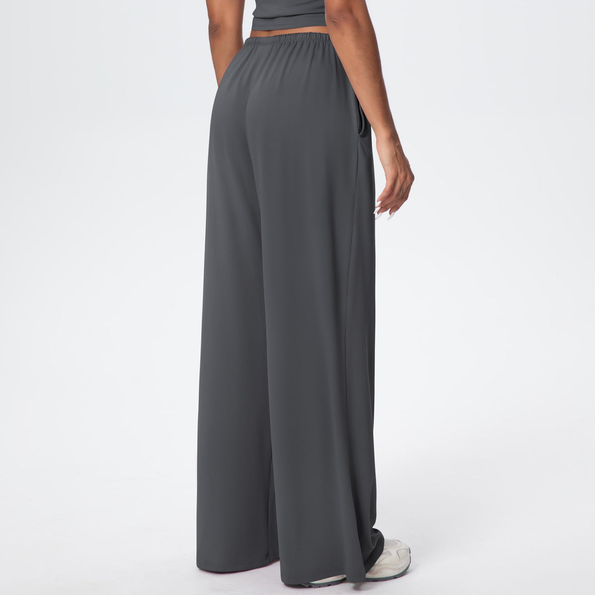 Brushed Trousers Draping Side Pocket Wide Leg Pants Loose Casual Pants Women Sports Fitness Elastic Drawstring Trousers