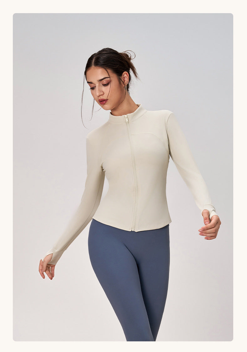 Yoga Clothes Zipper Coat Women Slim Fit Stand Up Collar Cinched Fitness Running Sports Yoga Coat Autumn