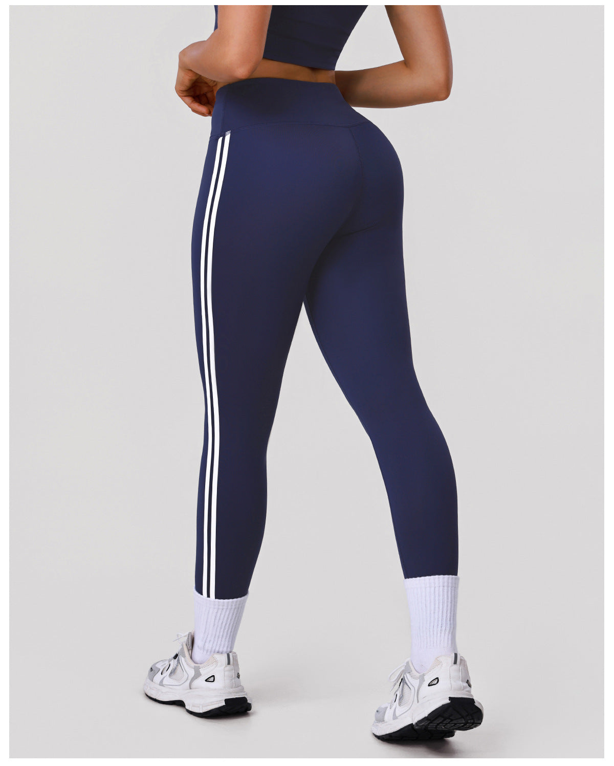 Sports Yoga Double Striped Tights Women Elastic High Waist Abdominal-Shaping Slimming Hip Lifting Running Workout Ankle Length Pants