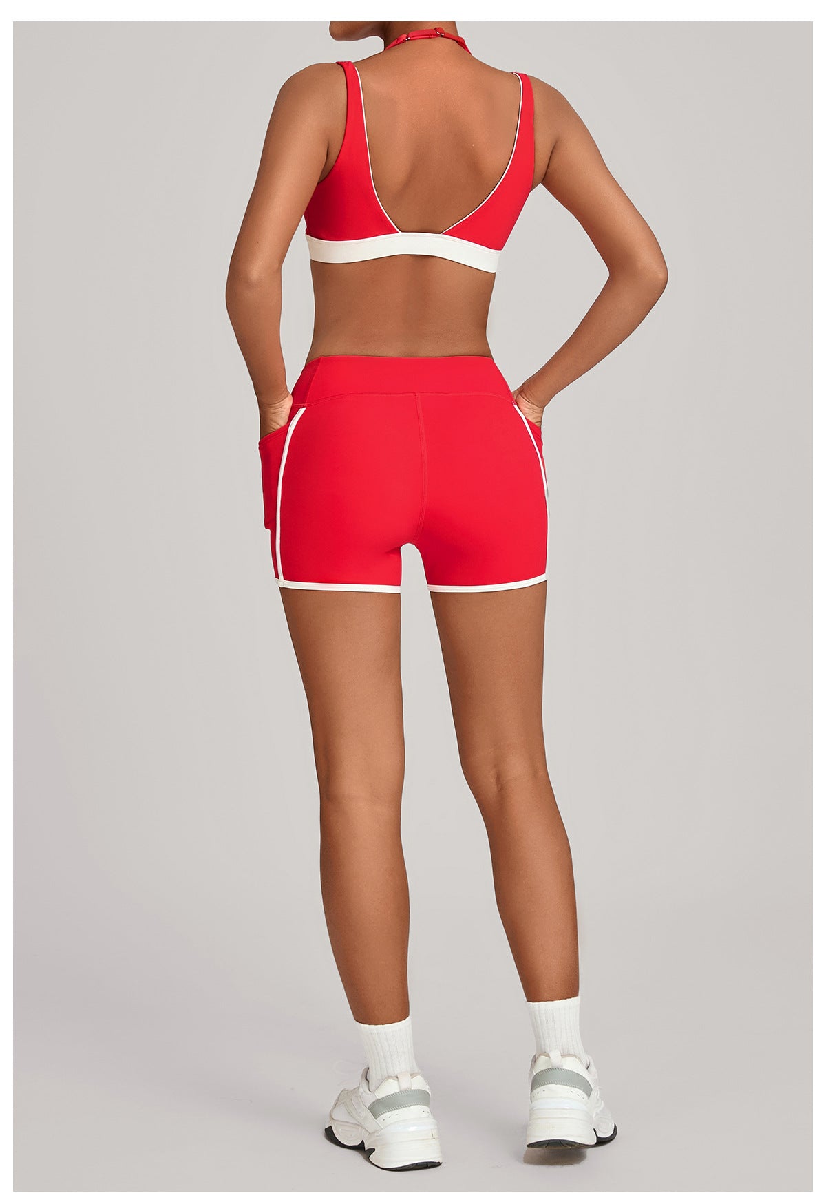 Autumn Sand Color Contrast Patchwork Yoga Pocket Tight Sports Women Outdoor Running Fitness Yoga Two Piece Sets