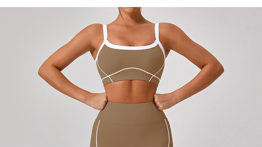 White Edge Nude Feel Outdoor Sports Underwear Women Shockproof High Strength Spaghetti Strap Beauty Back Yoga Vest