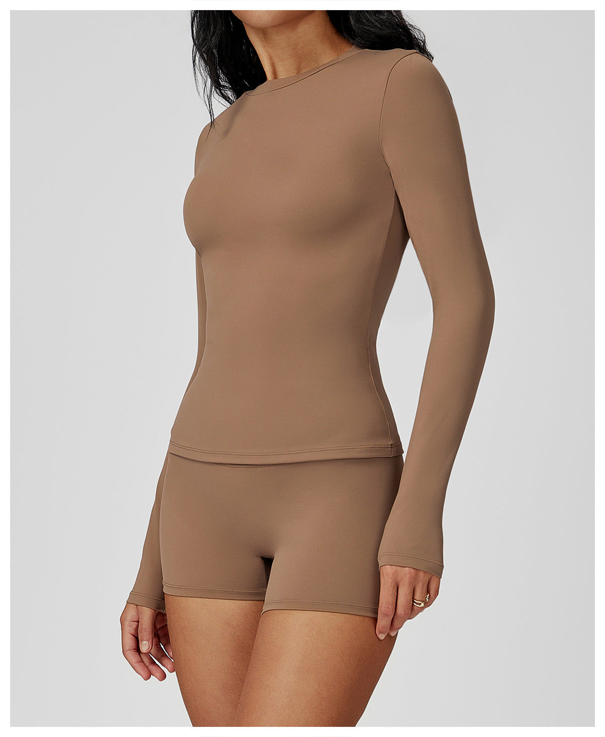 Sollinarry Brushed Long Sleeve Yoga Clothes round Neck Slim Fitness Clothes Outdoor Running Sport Long Sleeve T shirt