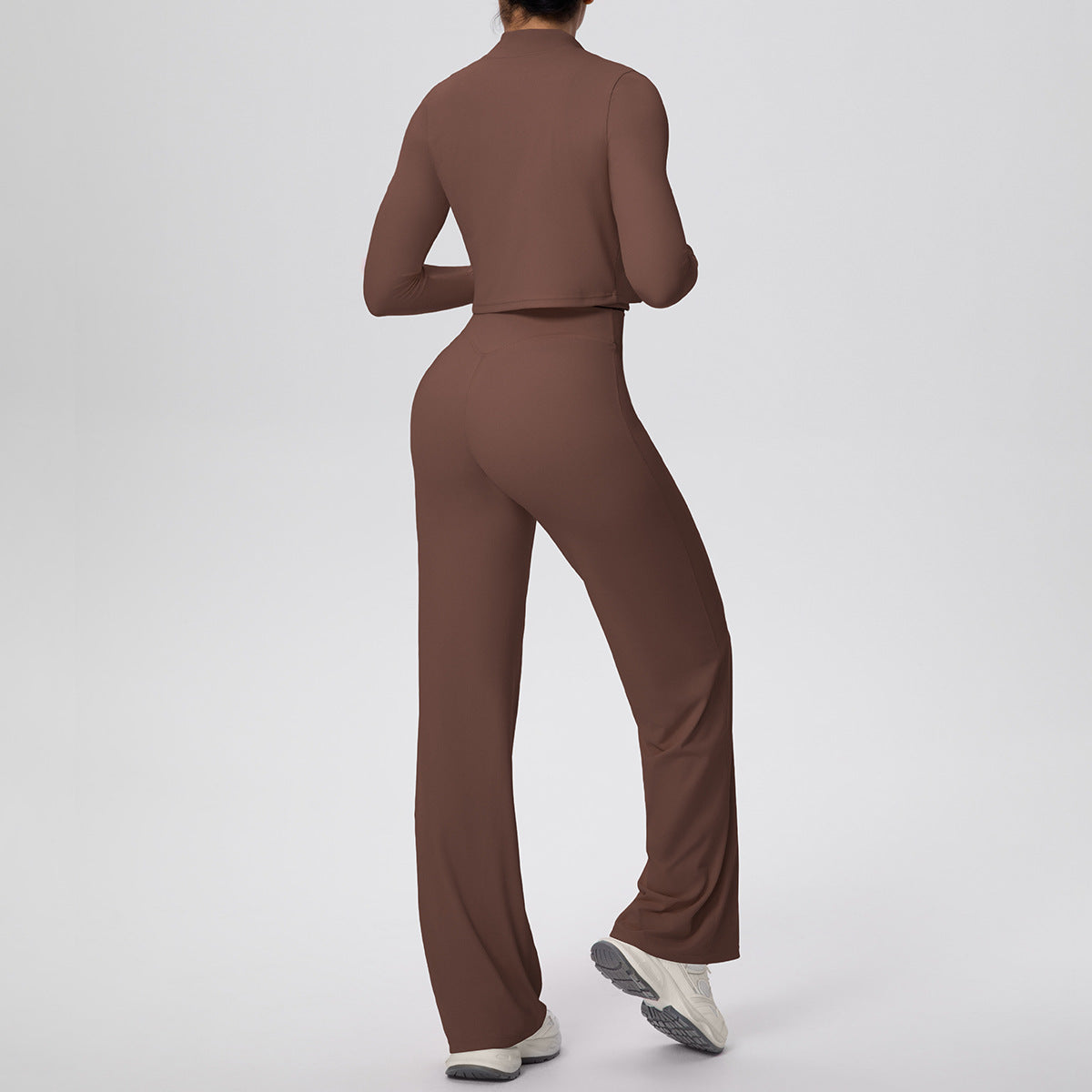 Solid Color Sports Zip Long Sleeve Coat Halterneck Vest Baggy Straight Trousers Workout Clothes Yoga Three Piece Suit