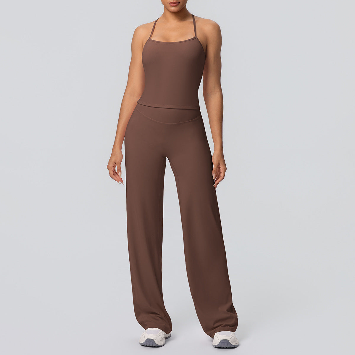 Women Nude Feel Solid Color Sports Sling Vest Abdominal Shaping High Waist Straight Leg Pants Yoga Clothes Leggings Yoga Set