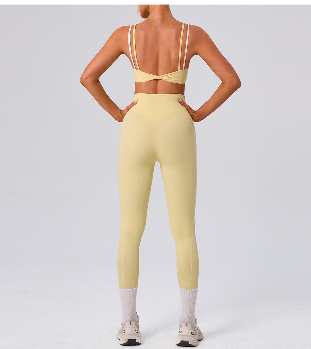 Women Clothing Street Workout Top Sports Faux Two Piece Contrast Color Sling Yoga Bra Vest