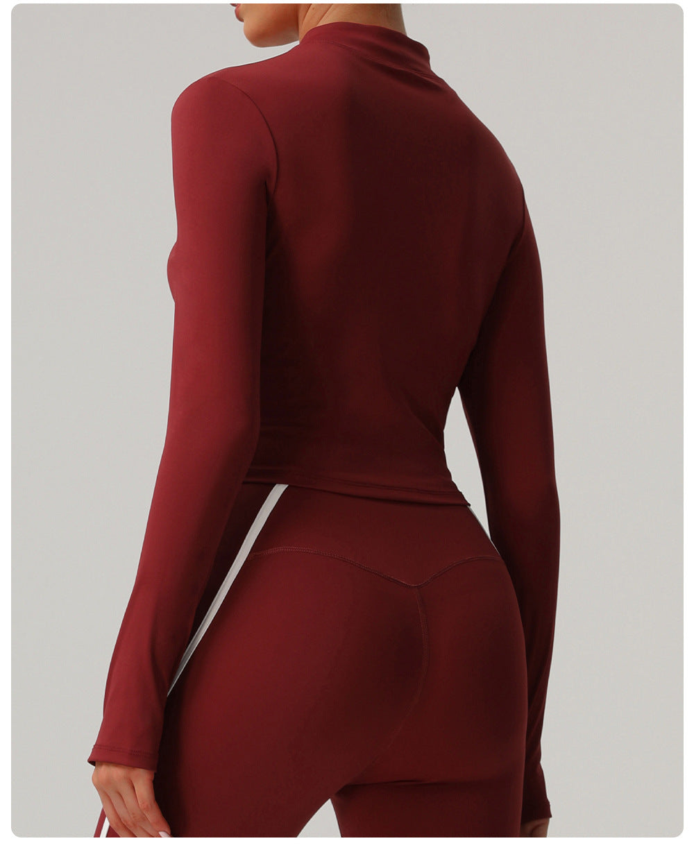Small Stand Collar Yoga Clothes Women Slim Jacket Windproof Zipper Top Pocket Sports Running Tight Jacket