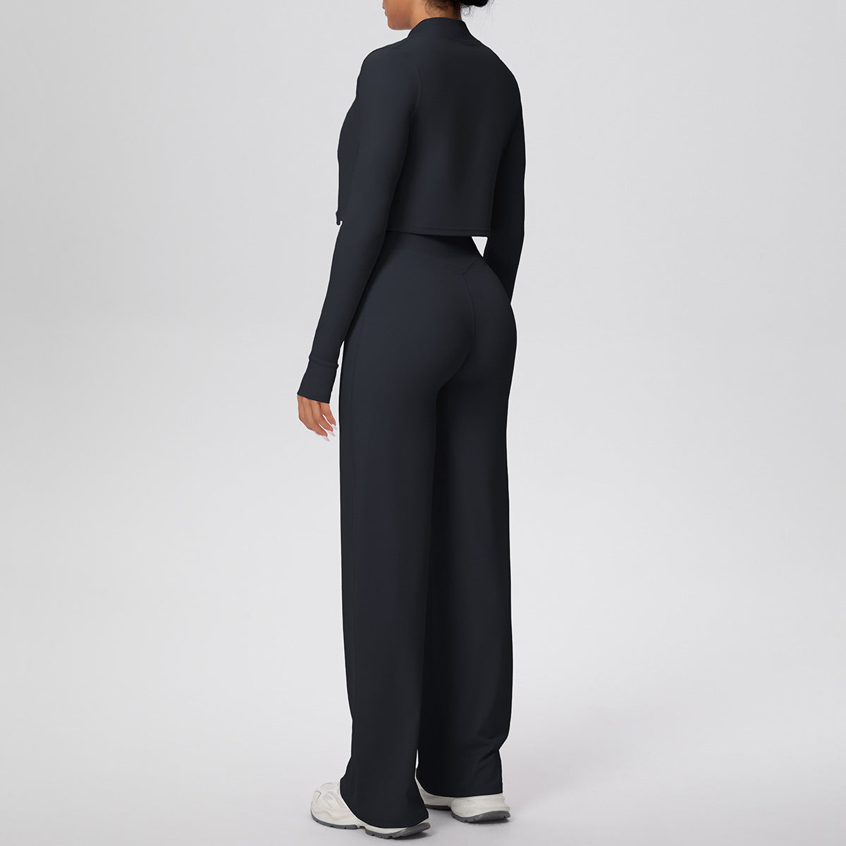 Solid Color Sports Zip Long Sleeve Coat Halterneck Vest Baggy Straight Trousers Workout Clothes Yoga Three Piece Suit