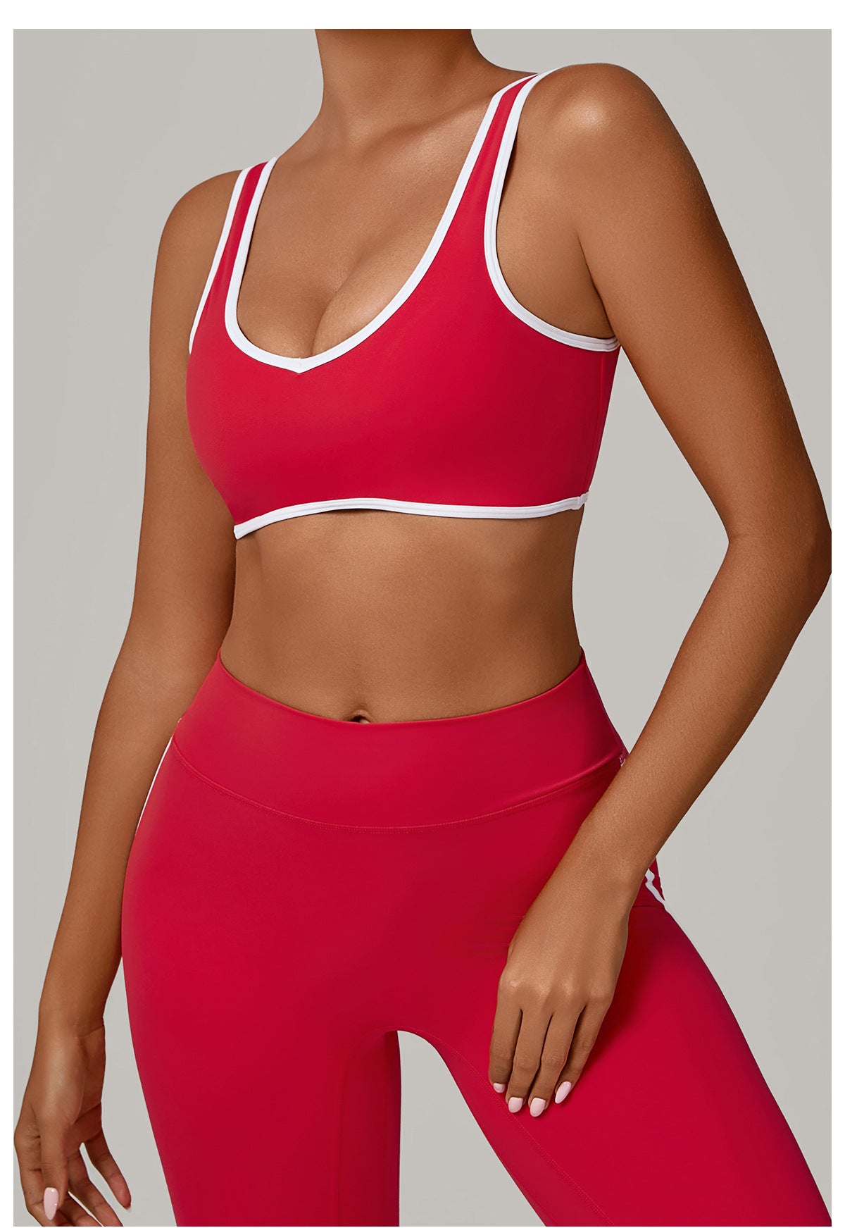 Autumn Sand Contrast Color Wide Shoulder Strap Sports Underwear Shockproof Women One Piece Yoga Bra Outdoor Workout Clothes