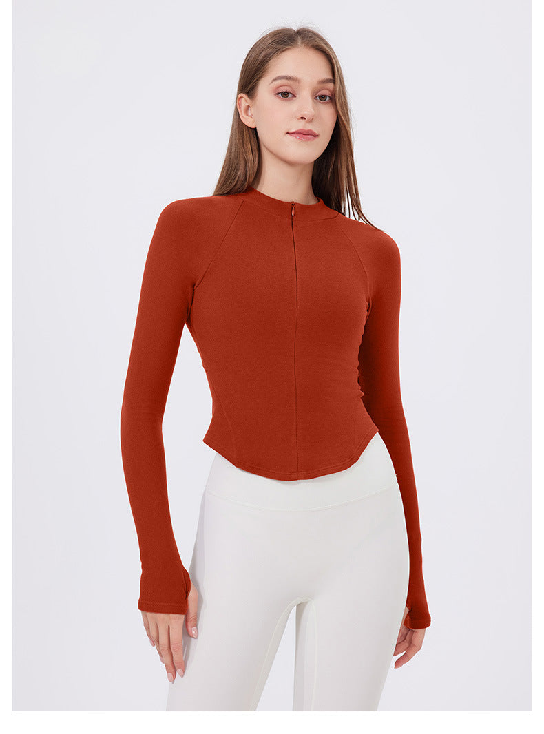 Half Zipper Sportswear Jacket Women Stand Up Collar Slim Fit Warm Slimming Running Training Yoga Fitness Long Sleeved Upper Garment T