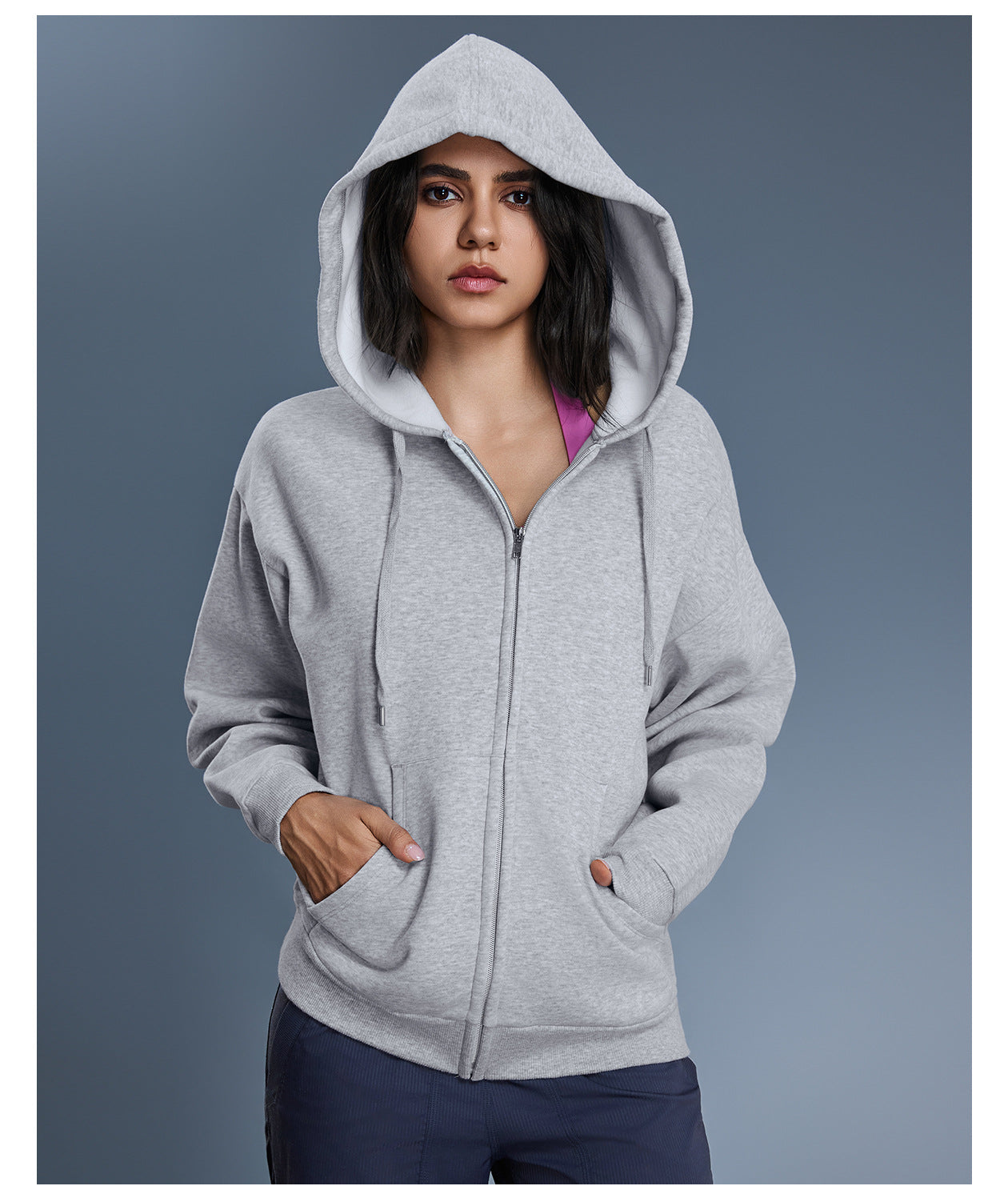 Autumn Winter Hooded Sweatshirt Women Windproof Warm Loose Slimming Casual Zipper Cardigan Outerwear