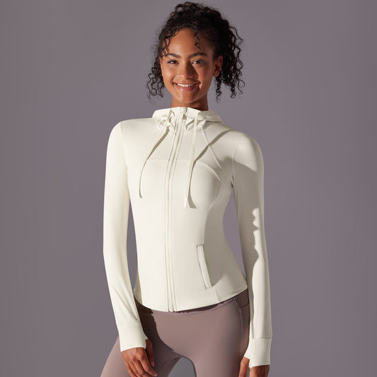 Outdoor Sun Proof Clothes Tight Sports Running Fitness Top Yoga Clothes UV Protection Breathable Hood Zipper Jacket