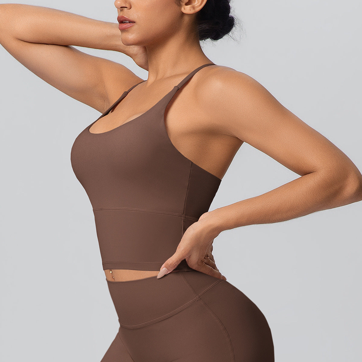 Solid Color Micro Brushed Bra Cross Sling Beautiful Back Sports Vest Casual Running Fitness Top Yoga Clothes
