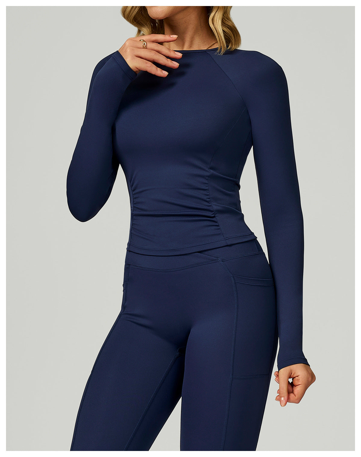 Sollinarry Nude Feel round Neck Yoga Long Sleeve Slim Fitting Belly Contracting High Sense Sports Top Outdoor Running Fitness Clothes