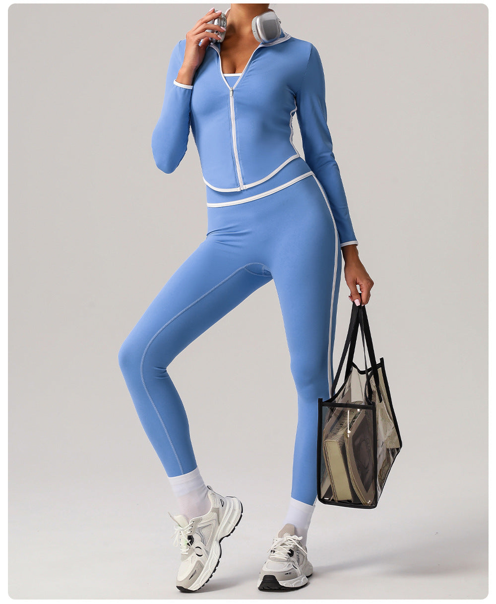High Top Sports Suit Women Contrast Color Beauty Back Tight Nude Feel Yoga Suit Suit Running Fitness Yoga Wear