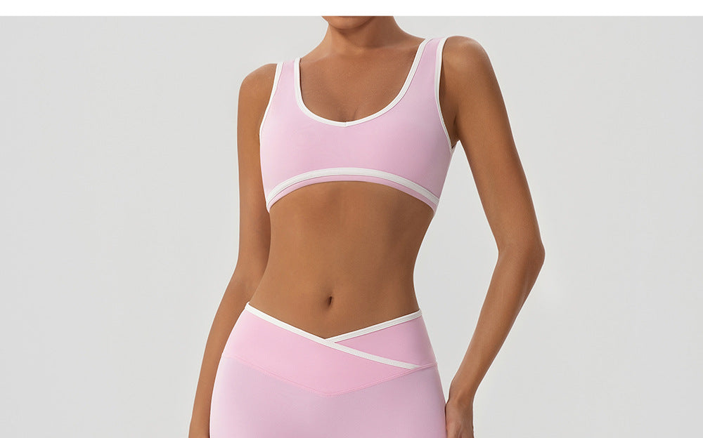 Contrast Color with Chest Pad Wide Shoulder Strap Sports Underwear Shockproof Women Yoga Bra Outer Window Fitness Vest