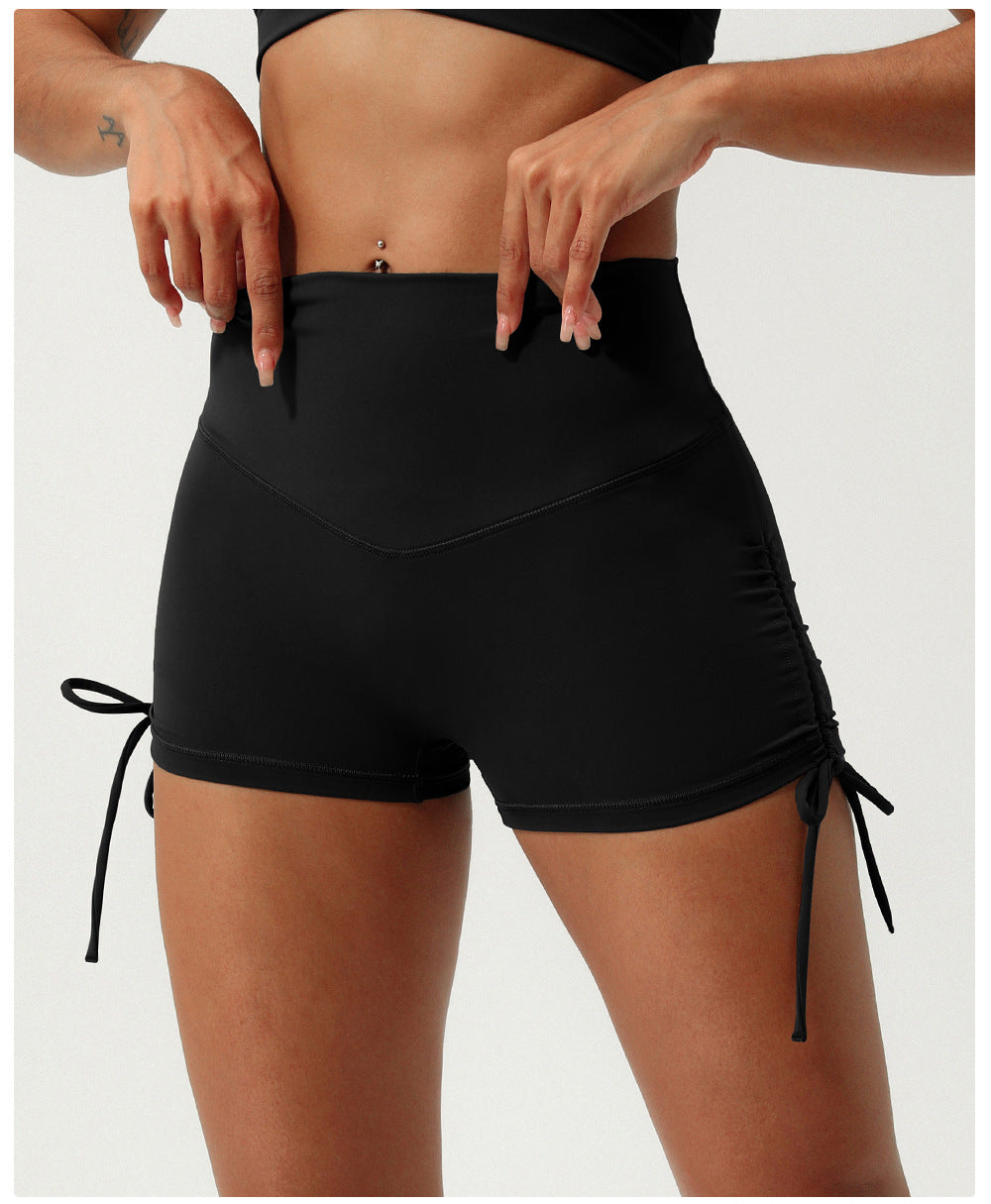 Pleated Drawstring Yoga Shorts Quick Drying V Shaped Hip Lifting Sport Shorts Running Training Workout Pants