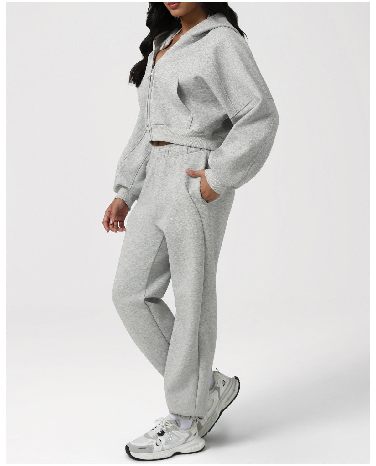 Autumn Winter Loose Slimming Track Sweatpants Women Thickened Hooded Zipper Sweatshirt Coat Casual Two Piece Set