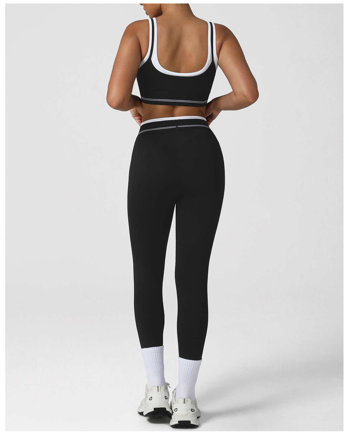 Contrast Color Hip Lifting Yoga Clothes Skinny Ankle Length Pants Suit Faux Two Piece High Elastic Sports Vest Fitness Two Piece Sets Women
